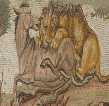 Mosaïque Rome Tunisie  Hadrumete  Lion VS Onagre Californie Guetty Museum