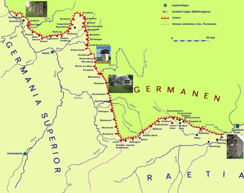 Carte du Limes en Allemagne