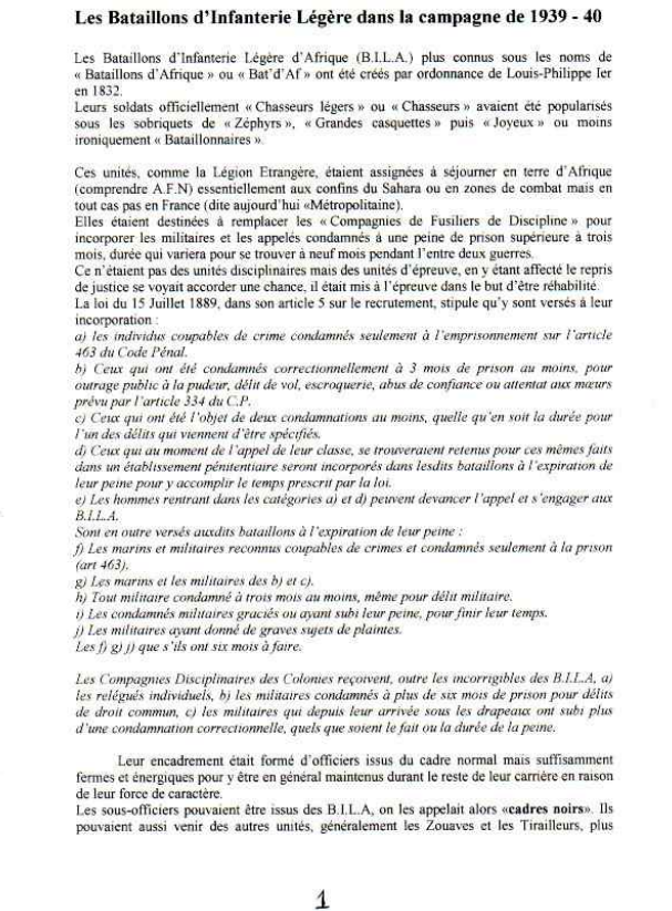 France 1939 Les Bataillons Infanterie Légère d'Afrique