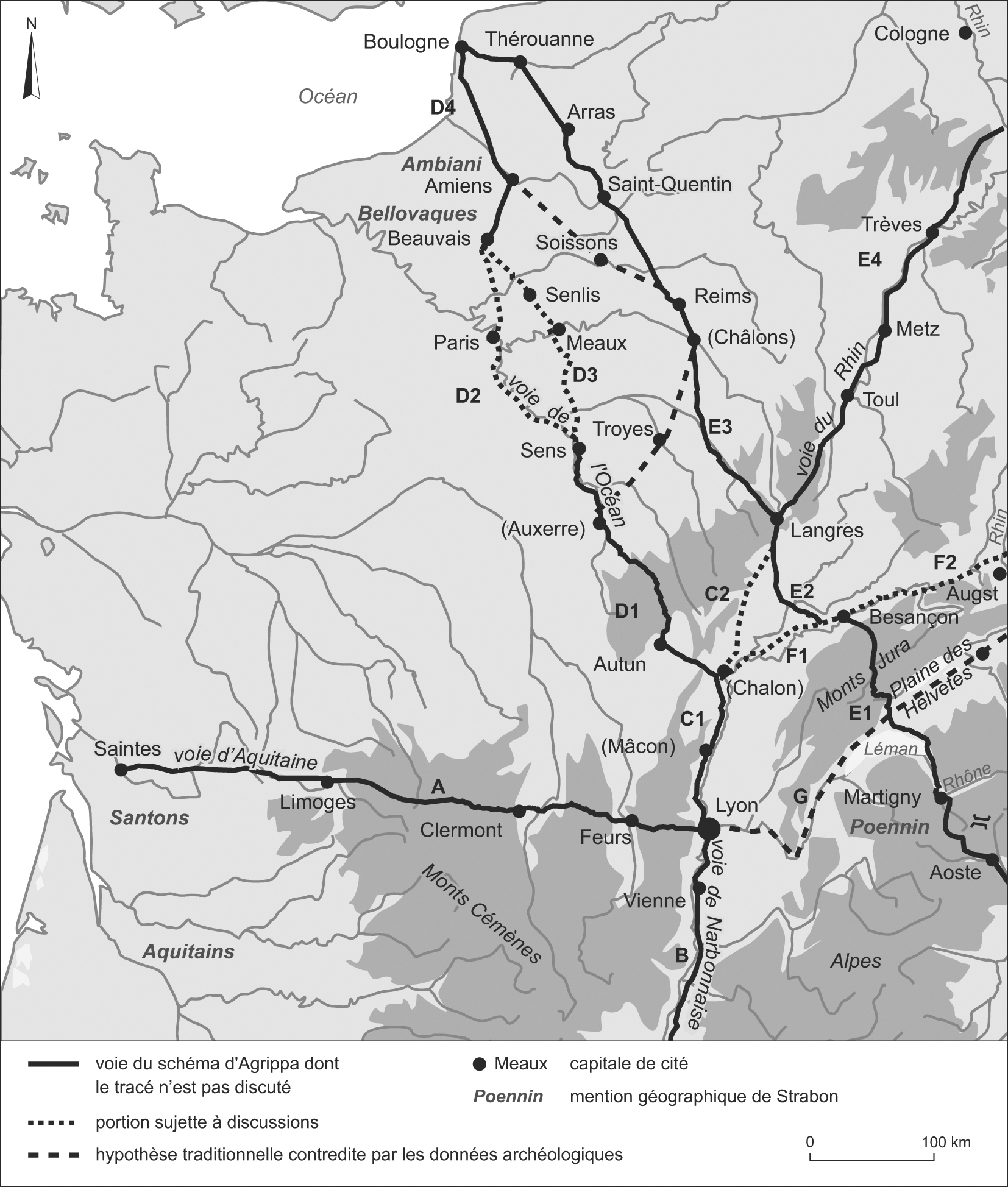 Fig. 2 – Localisation d’Autun sur le tracé de la voie d’Agrippa