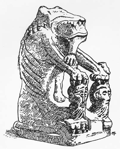 Le Dieu gaulois de Bouray (de face), gravure publiée dans l'Abeile